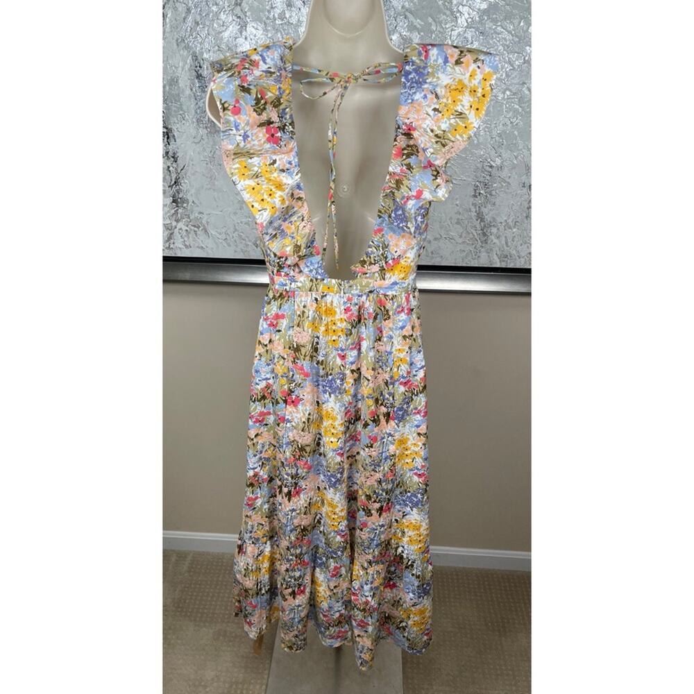 REFORMATION Reina Floral Deep V Ruffle Neck Maxi Dress Size 0 - Picture 6 of 8